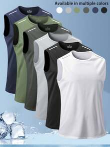Men's Sleeveless Quick-Dry T-Shirt, Basketball Training Fitness Top Singlet, Summer - White - View 2