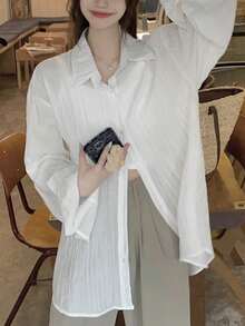 宽松褶皱领时尚百搭通勤女式雪纺衬衫 - 白色 - 查看 5