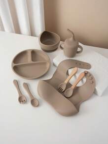 1pc/2PCS/8PCS Custom Baby Tableware Print On Demand Baby Bowl Plate Dishes Personalized Customization Name Baby Bib Soft Baby Spoons And Forks Solid Color Baby Sippy Cup, Son, Daughter,Christmas Gift