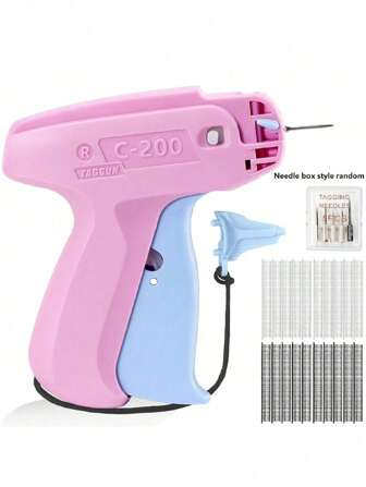 مسدس تعليم مطور C200 للملابس، مسدس خياطة دقيق مطور، مسدس خياطة ميني بدون انحشار للملابس، طقم أداة إصلاح الملابس السريع مع 6 إبر، 1000 دبوس أسود و 1000 دبوس أبيض مقاس 5 مم