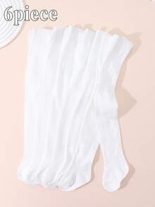 6 Pairs Girls' Solid Color Leggings, Versatile All-Match Tights Suitable For Children Aged 0-12 For Everyday Wear - White - View 4