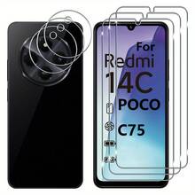 适用于小米 Redmi 14C 的 4 件套，2 件钢化玻璃屏幕保护膜 + 2 件相机镜头保护膜，适用于 14T/14T PRO/14/13T/13C/13T Pro 相机保护膜的防刮钢化膜 - 無色 - 查看 5