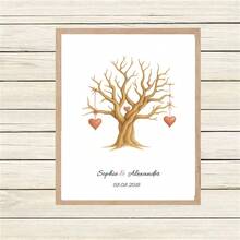 1pc Framed Canvas Wall Art - Fingerprint Tree Design, Heart-Shaped Trunk, Perfect Gift, Ready To Hang, Suitable For Living Room, Bedroom, Office Or Kitchen Decor, Fingerprint Art - Multicolor - View 5