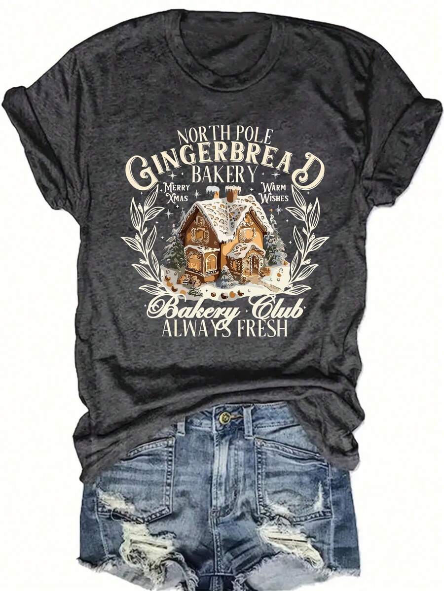 Women's Round Neck Short Sleeve T-Shirt - 深灰色 - 查看 1