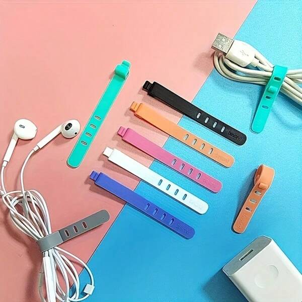 50/30 piezas Bridas de silicona, organizadores de cables multicolor, clips de almacenamiento de auriculares antiperididos, herramientas de gestión de cables de escritorio