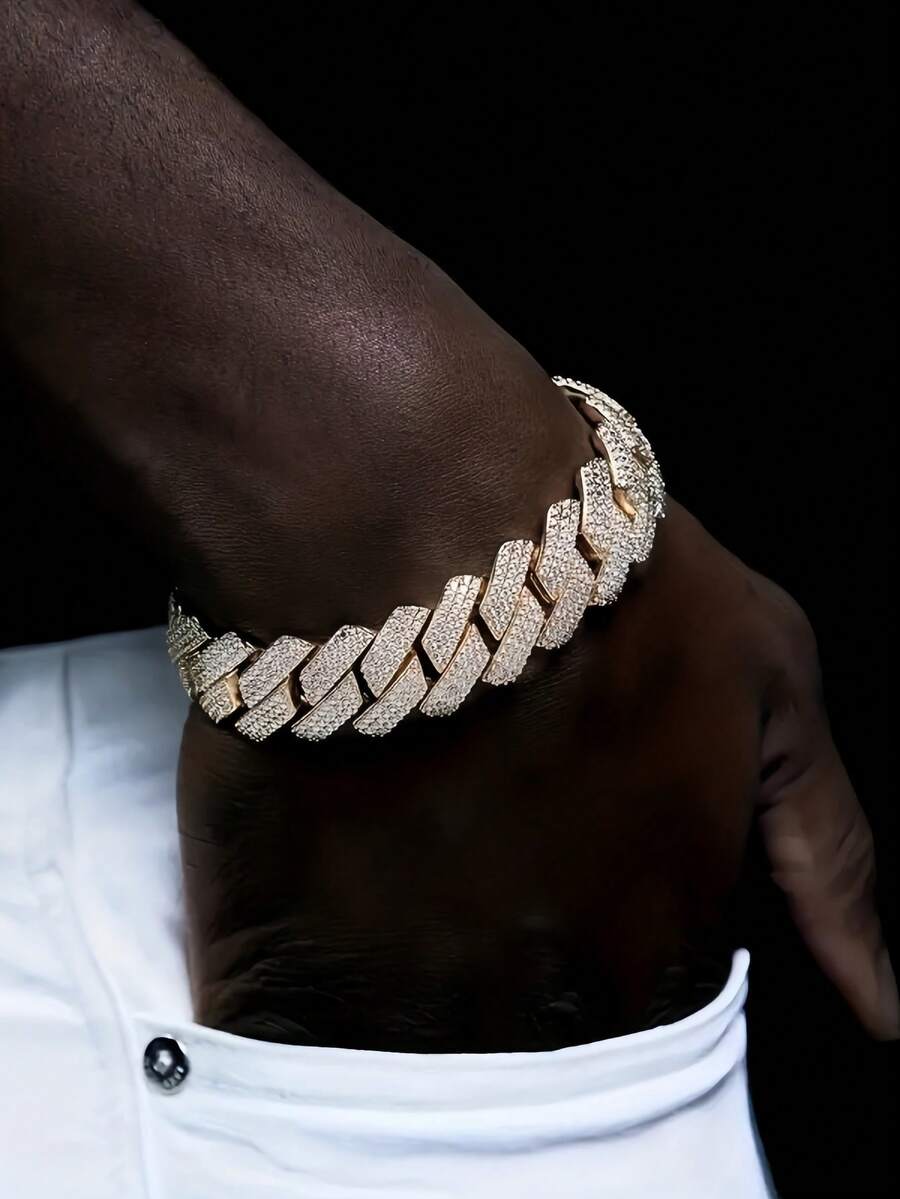 1 Men's Ice Saw Cuban Chain, Thick Chain Bracelet Women's Men's Jewelry - 金色 - 查看 1