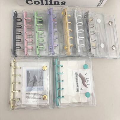 M5 Binder Kpop Collect Book, Macarons 5 Holes Cover Case, DIY 10pcs Sleeves, 45 Sheets Gird/Blank/Line Refill Papers, Loose Leaf Junk Journal Hand Notebook