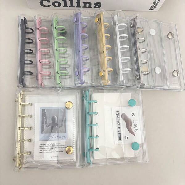 M5 Binder Kpop Collect Book, Macarons 5 Holes Cover Case, DIY 10pcs Sleeves, 45 Sheets Gird/Blank/Line Refill Papers, Loose Leaf Junk Journal Hand Notebook