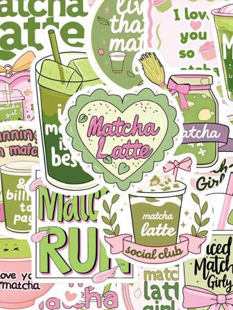 50pcs Green Matcha Style Stickers Laptop Handbook Phone Case Decorative Stickers