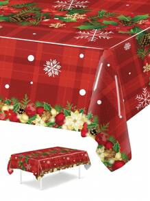 1 块圣诞桌布，一次性 220*130 厘米 PE 红色格子桌布，带圣诞球、红花、雪花、松果图案，圣诞快乐氛围桌布，圣诞快乐装饰，圣诞节装饰，家居圣诞装饰，圣诞饰品，厨房用品，节日桌面装饰，桌面装饰，家居装饰 - 彩色 - 查看 6