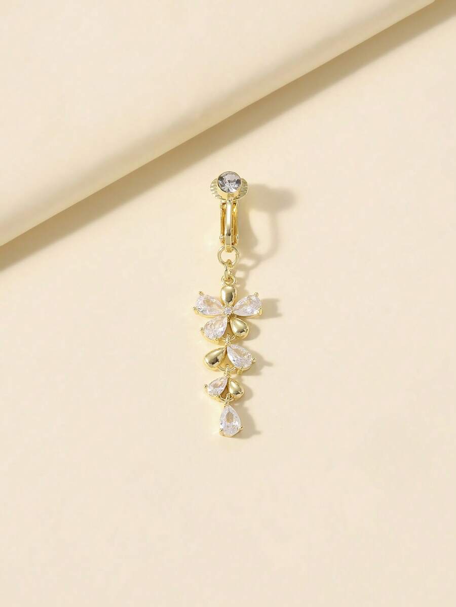 1pc Silver Non-Piercing Butterfly Fake Belly Button Piercing Clip On Fake Piercing Suitable For Daily Wear By Women - Yellow Gold - View 1