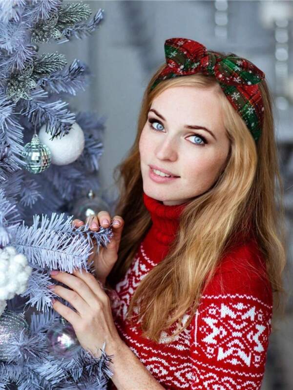 2 piezas Nuevos Diademas Navideñas, Diadema elástica con orejas de conejo para mujer, accesorios para el cabello, decoración del hogar, decoraciones navideñas, decoración de habitación, invierno