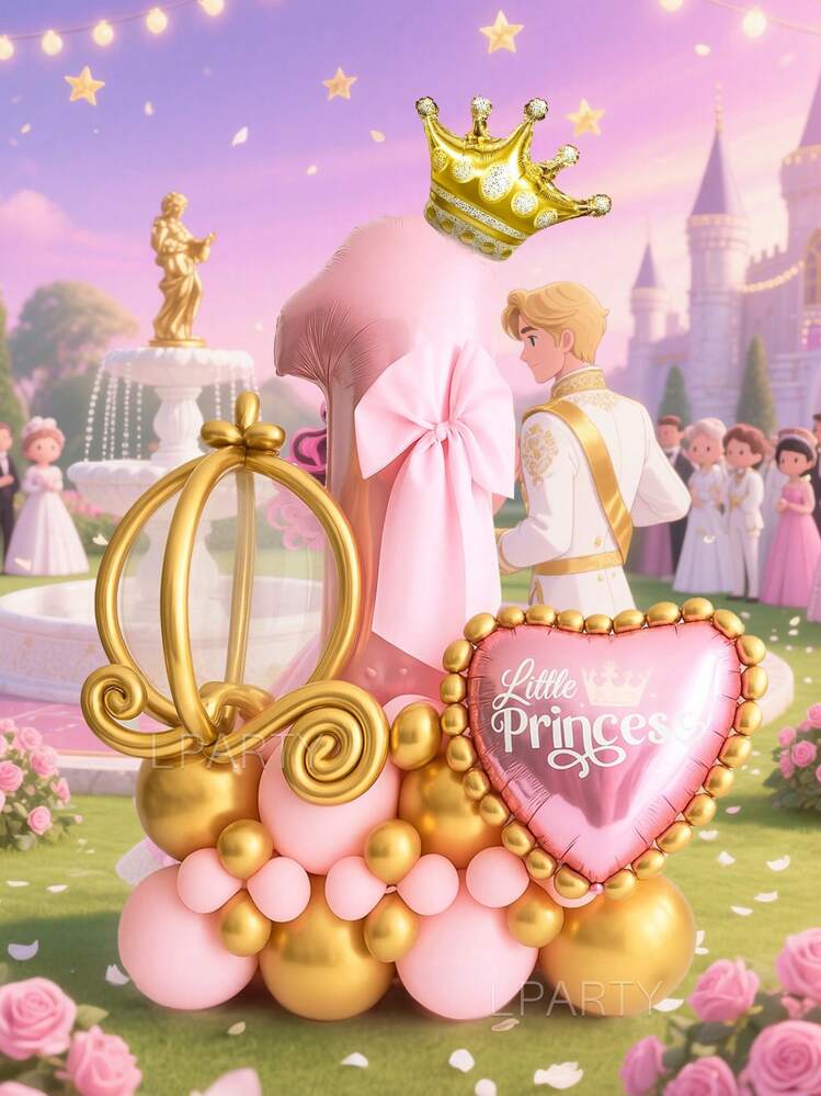 38pcs/Set Dreamy Princess Party Decoration Balloon Set | 32" Rose Gold Foil Number Balloons (0-9) | 18" Crystal Clear Bubble Balloons | Mini Gold Crown Shaped Balloons | 10" Macaron Pink/Misty Blue/Faux Pearl White Latex Balloons | Metallic Streamers | Style Wedding, Adult Party, Castle Afternoon Tea, Aristocratic Dinner, Princess Theme Salon Decor - Pink Numbers - View 11