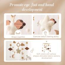 婴儿床装饰星形吊饰、钩针编织育儿室壁挂、新生儿毛绒玩偶、手眼协调、钩针编织玩偶床铃 - 灰色 - 查看 5