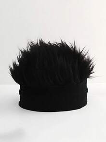 1pc Men's Personalized Knit Beanie Hat With Fake Hair, Fashionable Brimless Cap, Men's Party Cosplay Accessory