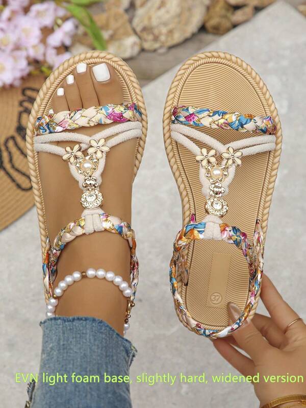 Wide Width Multi-Color Flat Roman Sandals, New Slip-On Style, Lightweight & Comfortable Summer Outdoor Casual Beach Shoes With EVA Foam Sole