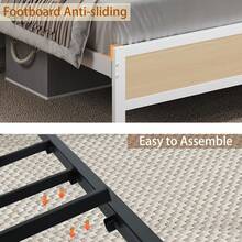 LED Bed Frame With Storage Headboard, Upholstered Bed Frame With Charging Station, Metal Platform Bed Frame With Heavy Duty Metal Slats, No Box Spring Needed, Easy Assembly, Black/ White/ Beige - Xem 6