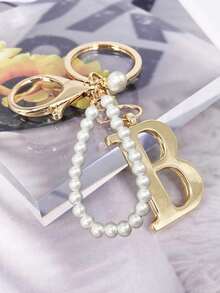Premium Elegant Gold Pearl Letter Keychain, A-Z Alphabet 3D Pendant, Glamorous Pearl Chain With Rhinestones (Can Be Disassembled According To Personal Preference), Fashionable Alloy Keychain Ring, Earphone Pendant, Backpack Hanging Ornament, Car Keychain - Multicolor - View 8