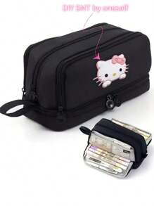 1pc Hello Kitty 多功能大容量可扩展铅笔袋 大容量铅笔袋 简约黑色铅笔袋 简洁结实成人多功能文具收纳袋 多功能收纳袋 铅笔袋 化妆包 适合上学 - 彩色 - 查看 11