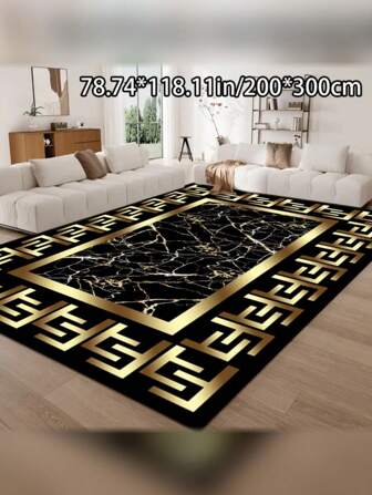 奢华黑色和金色几何图案地毯 - 柔软水晶天鹅绒，防滑底部，易于清洁，可机洗，适用于客厅、卧室、入口和户外 - 多种尺寸的多功能家居装饰地毯