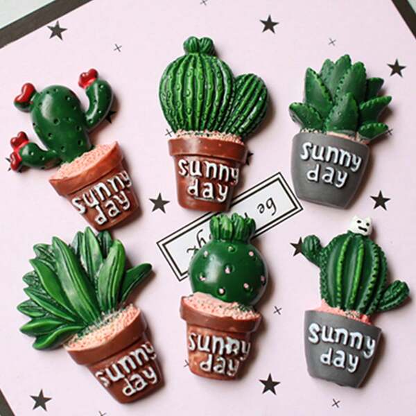 6pcs Cactus & Succulent Fridge Magnets Set, Mini ABS Resin Plant-Themed Refrigerator Magnets For Home & Office Decor, Oval Whiteboard Magnets For Kitchen & Workspace, Perfect Holiday Gift Set For Christmas, Valentine's & Mother's Day