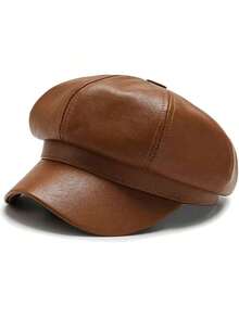 1 Piece Simple Multifunctional Solid Color PU Leather Octagonal Hat For Women, Spring, Summer, Autumn, Winter, Many Colors To Choose From, Fashionable Casual High Quality, Very Suitable For Gifts - 彩色 - 查看 6