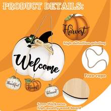 Cartel de bienvenida con calabaza blanca y adornos colgantes de cosecha agradecida, perfecto para la decoración del hogar de otoño, Halloween y estilo de granja, decoración de pared y puerta