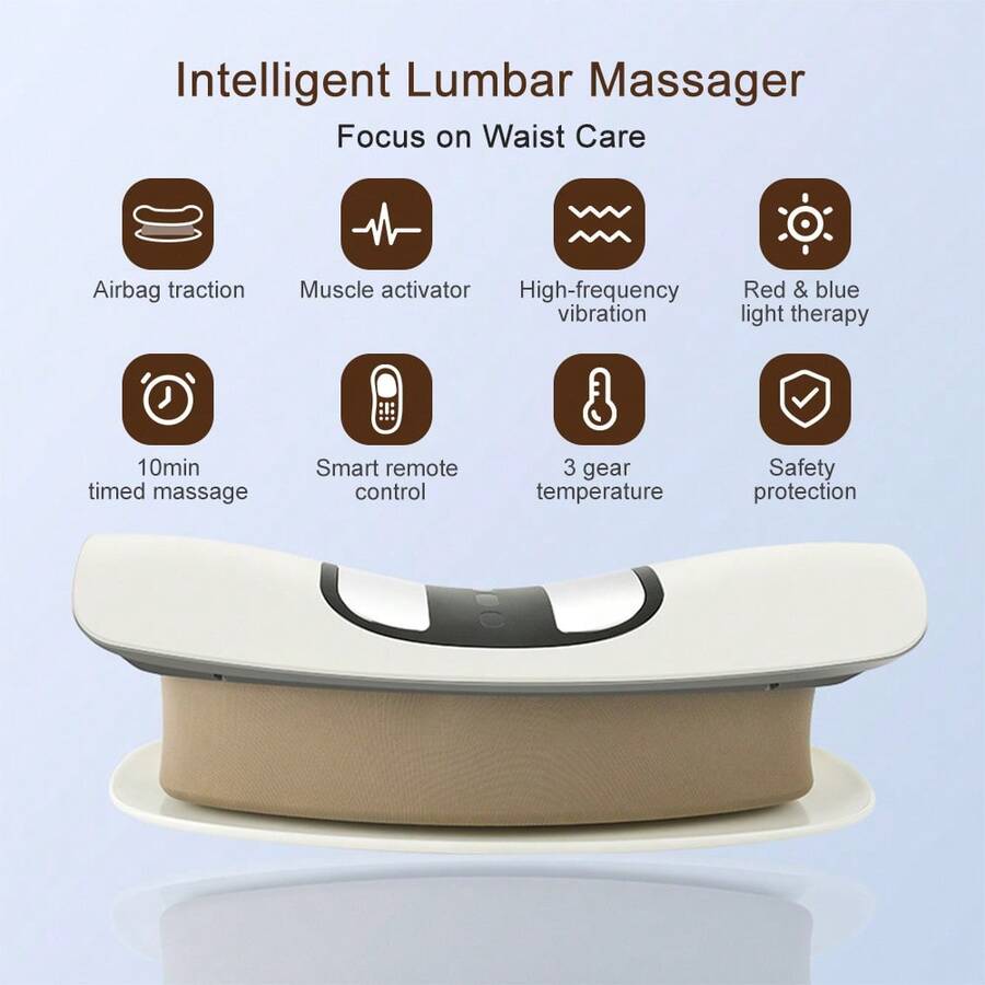 Foreverlily Electric Heated Lumbar Massager – 26° Oscillating Lumbar Traction Device With 3-Level Vibration Massage & Heat Therapy - White - View 1