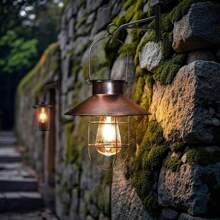 Lámpara colgante de arte de metal con energía solar - Brillo cálido, diseño de metal de cobre, adecuada para patio, jardín y decoración del hogar, carga solar de alta calidad resistente a la intemperie, mejora del paisaje | Luz de jardín de metal de ambiente cálido