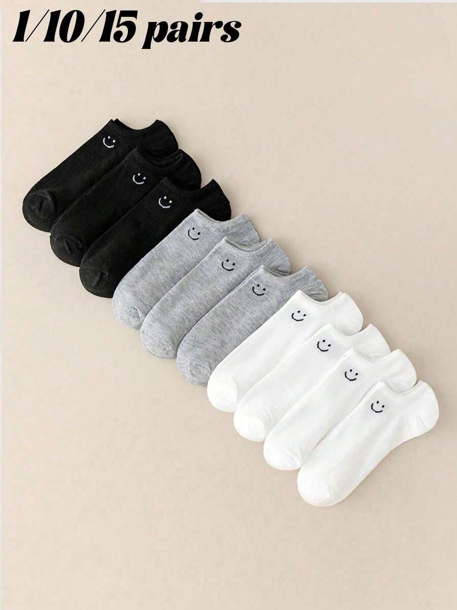 1/10/15 Đôi tất Unisex, Tất thể thao, Tất ngắn màu trắng/đen/xám, Tất tàng hình, Màu trơn Phong cách tối giản, Thích hợp để mặc hàng ngày