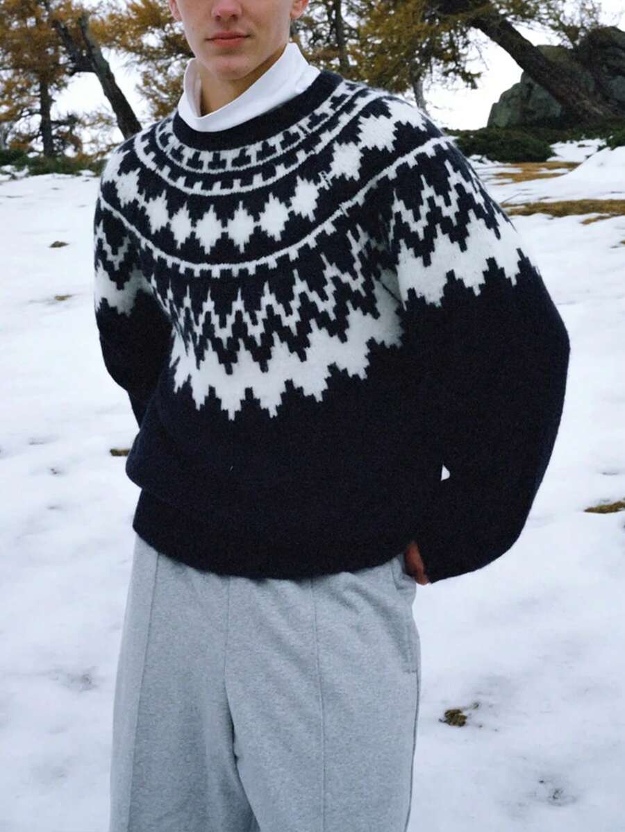 New Men's Fair Isle Streetwear Casual Pullover Knit Sweater