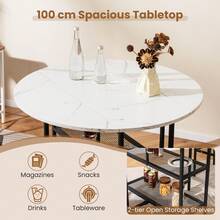 GOFLAME Folding Dining Table, Round Drop Leaf Kitchen Table With Marble-Textured Finish, Storage Racks & 2 Lockable Wheels, Space-Saving Side Tables - White - View 5