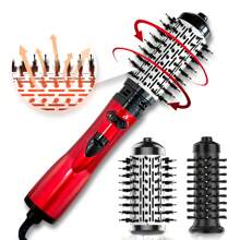 4 In 1 Rotating Hot Air Brush, One Step Volumizing Hair Dryer And Styler, Curling Brush, Straightening Brush, 360° Auto Rotate, 2 Interchangeable Brush Heads, Ceramic Coating Leaves Hair Soft And Shiny, Suitable For All Hair Types, Creates Vibrant And Stylish Curls And Silky Hair, Holiday Gift!