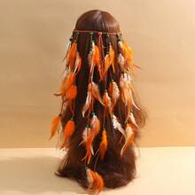 女式头巾波西米亚风羽毛头带嬉皮头饰黑色服装头饰羽毛头饰女士发饰时尚发饰经典发带秋冬度假装女士优雅围巾 - 彩色 - 查看 10