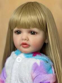 55cm 22inch Lifelike Reborn Baby Doll With Blonde Long Hair, Full Vinyl Body Newborn Girl Princess Toddler Alive Bath Toy Birthday Gift - Albaricoque - Ver 3