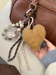 Yogodlns Pendentif en forme de cœur Maillard, accessoire porte-clés d'amour doux, tressage artisanal, cadeau de voyage, de vacances, de Noël, breloque de sac à la mode Y2K, convient pour les jeunes garçons, les jeunes filles, les étudiants, cadeau de la Saint-Valentin