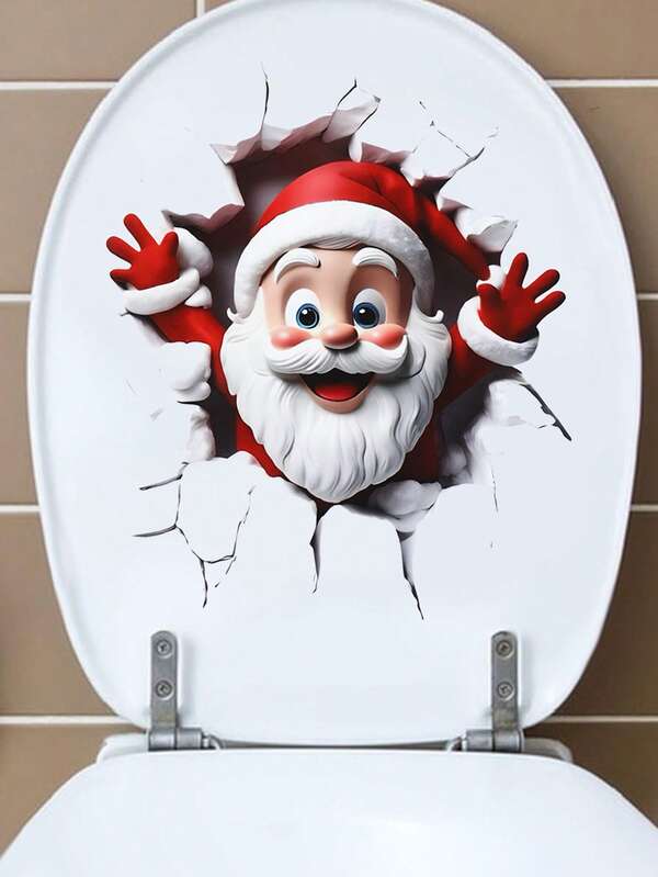 1Pc Christmas Toilet Sticker,Toilet Lid Sticker With Santa Claus Break-Through Wall Pattern,Bathroom Decorative Toilet Seat Sticker,Christmas Toilet Lid Tile Sticker,Toilet Decoration Detachable Sticker,Christmas Self-Adhesive Decoration Sticker,Bathroom Decoration Sticker,Merry Christmas Decoration,Xmas Decor, ,Christmas Decorations For Home