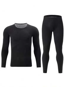 2pcs Men's Fashion Autumn Thermal Underwear Set, Warm Cotton Knit Base Layer For Autumn/Winter