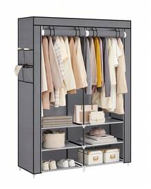 SONGMICS Clothes Wardrobe, Portable Closet, 45 X 127 X 176 Cm, 2 Hanging Rails, Shelves, And 4 Side Pockets, Large Capacity For Bedroom, Living Room, Grey