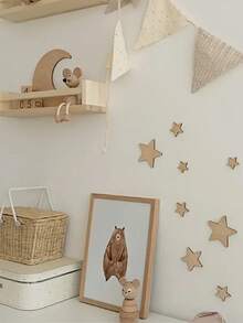 4 件/套月亮和星星墙贴，木质自粘装饰墙艺术套装，创意墙面装饰，房间场景装饰，适用于太空主题家居装饰 - 彩色 - 查看 3