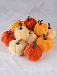 6pcs Faux Velvet Foam Fabric Pumpkins Decoration, Fall Pumpkins Decoration For Home, Assorted Velvet Pumpkins Fake Pumpkins, Artificial Fall Table Decor, Reusable Thanksgiving, Autumn Table Centerpiece, Velvet Craft Pumpkin For Fall Home Farmhouse Harvest Thanksgiving Decorative, Table Centerpiece, Halloween Decorations, Christmas Decoration, - Multicolor - View 9