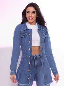 Max Women's Jeans Jacket Parka Ripped Destroyed Or Without Tears - Plain Blue - View 1