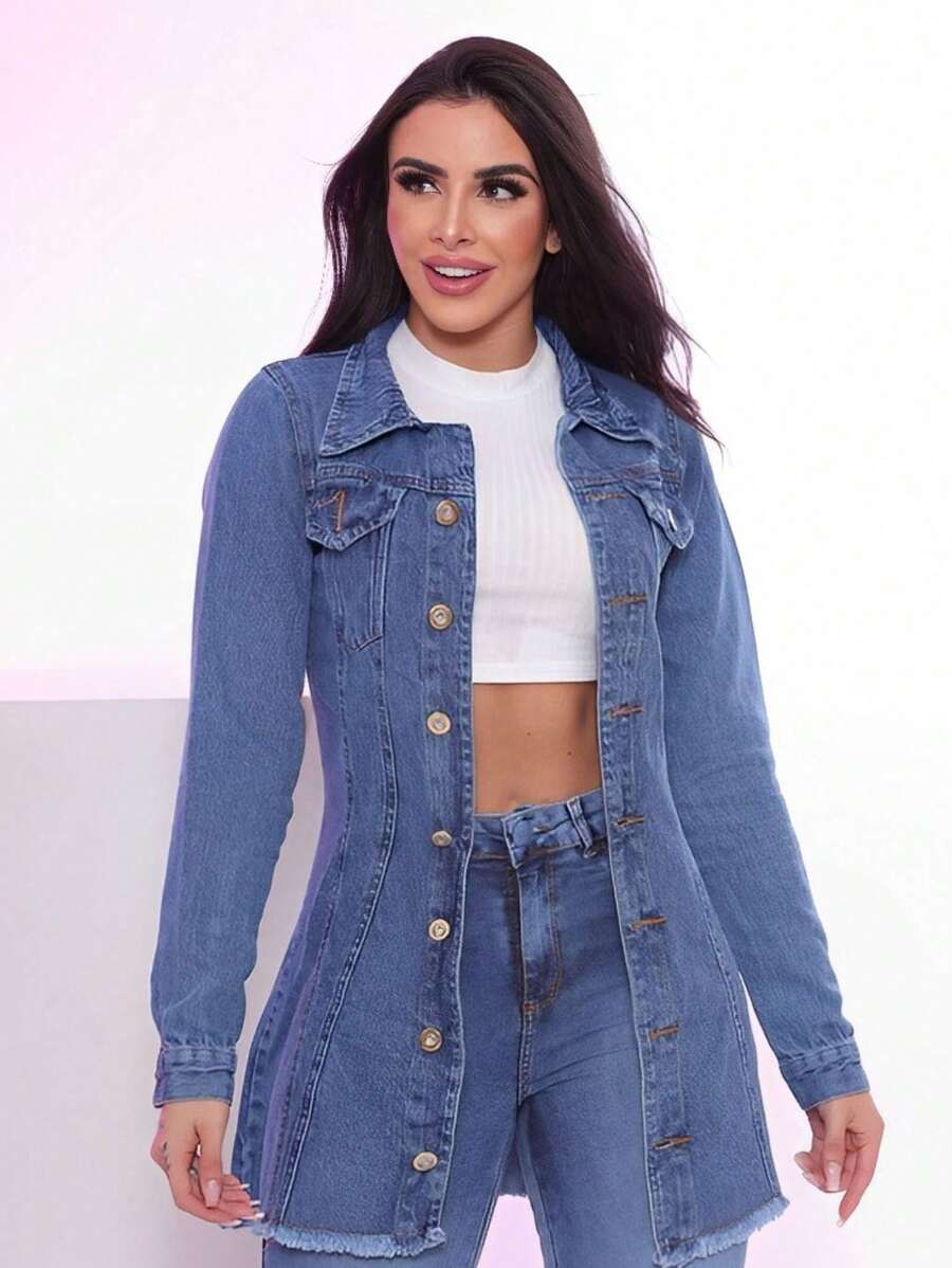Max Women's Jeans Jacket Parka Ripped Destroyed Or Without Tears - Plain Blue - View 1
