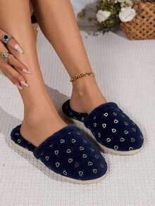 Pantunfla de peluche acolchonada suela antiderrapante comoda para hogar practica   Casa - Azul Marino - Ver 2