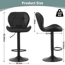 Mcc Direct Set Of 2 Bar Stools, Height Adjustable Swivel Barstools, Counter Stools With Backrest, Faux Leather Seat, Footrest And Metal Base For Home, Kitchen And Restauran - Stella - Black - View 4