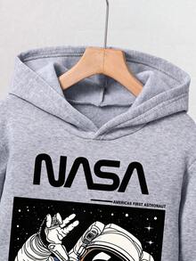 Tween Boy Letter Print Warm Hoodie And Sweatpants Set