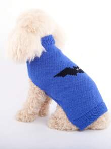 1pc Pet Cat & Dog Pullover Sweater, Halloween Bat Pattern Jacquard Knit Thick Sweater For Small/Medium Dogs, Fashionable Design For Pet Lovers