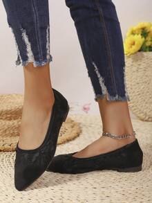 Women's Breathable Mesh Patchwork Flat Shoes, Modern Fashionable Casual Street Outdoor Versatile Sneakers - Black - View 6