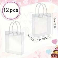 12个/套PVC透明塑料手提袋，伴娘礼物，化妆品包装袋，鲜花袋，糖果袋 - 無色 - 查看 4