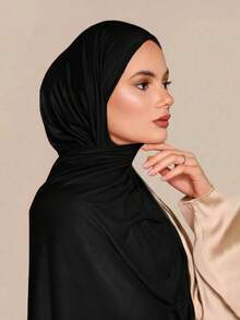 1pc Plus Size Knitted Shawl Scarf, Soft Casual Solid Color Women's Scarf, Suitable For Pairing With Dresses - Black - View 4